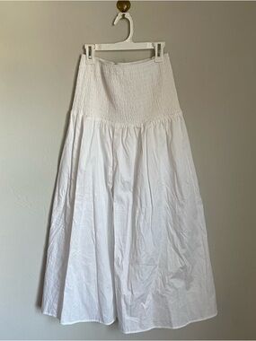 White Smocked Waist Flowy Maxi Skirt NWT Costal Boho Vibe